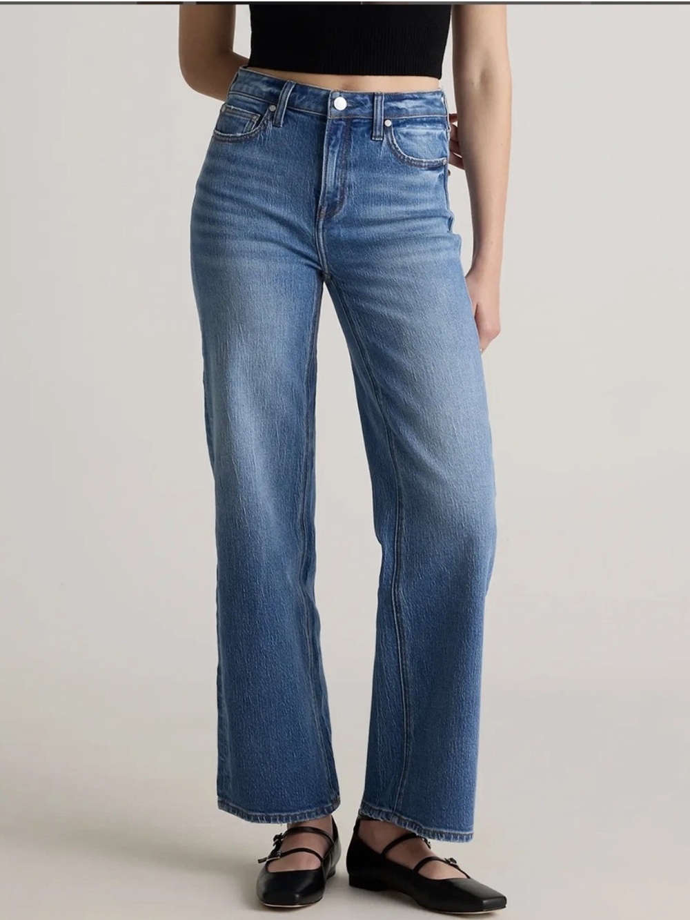 Quince Comfort Stretch High Rise Relaxed Straight Jeans Womens Size 26 X 30 NEW